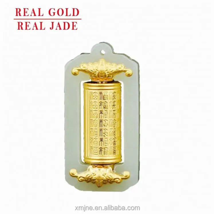 Certified Gold Inlaid Jade Hetian White Jade Transfer Cylinder Pendant To Run Men And Women Guanyin Buddha Dragon And Phoenix
