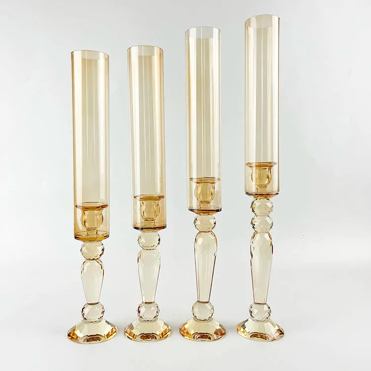 4pcs of a Set Gold champagne Glass Crystal Candlestick with Glass Tube MH-Z0296