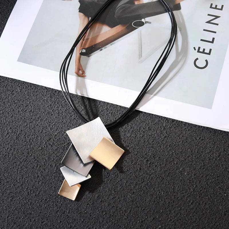 TongLing European Nickel Free Vintage Geometric Necklace Multilayer Short Pendant Necklaces for Women Girl