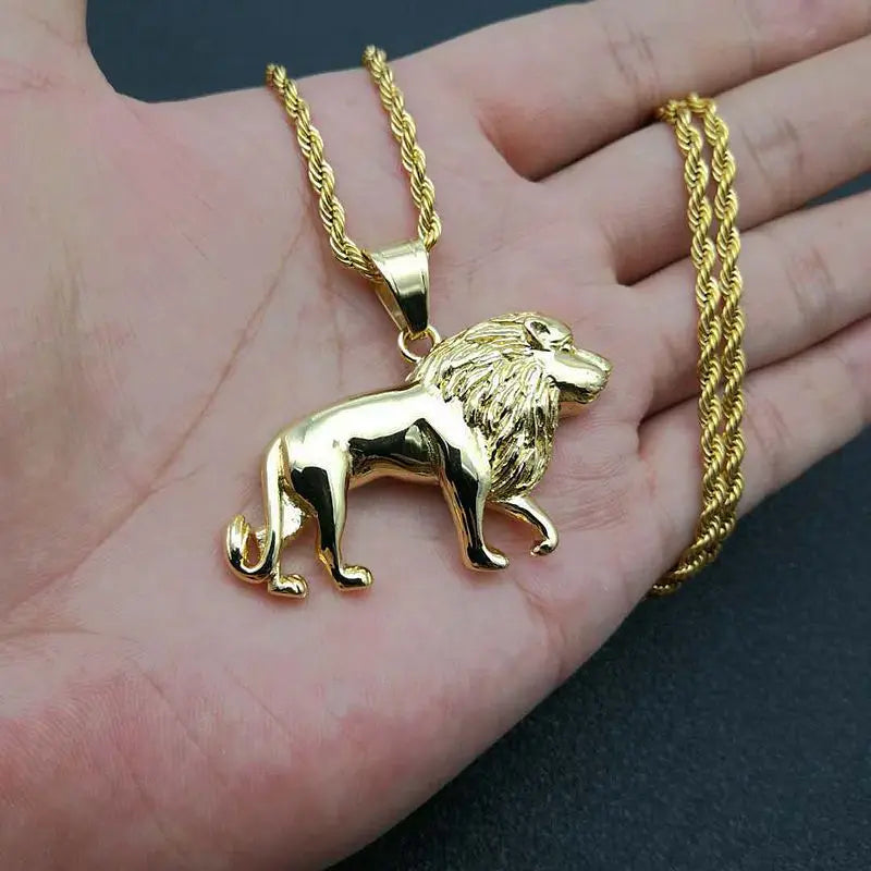 2022 New Hip-hop Jewelry Stainless Steel African lion Head Pendant Necklace Wholesale Custom