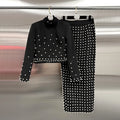 2025 Spring New Fashion Heavy Industry Pearl Nail Bead Top Long Skirt Women's Two-Piece Set Hot Selling New Short Tops Wholesale