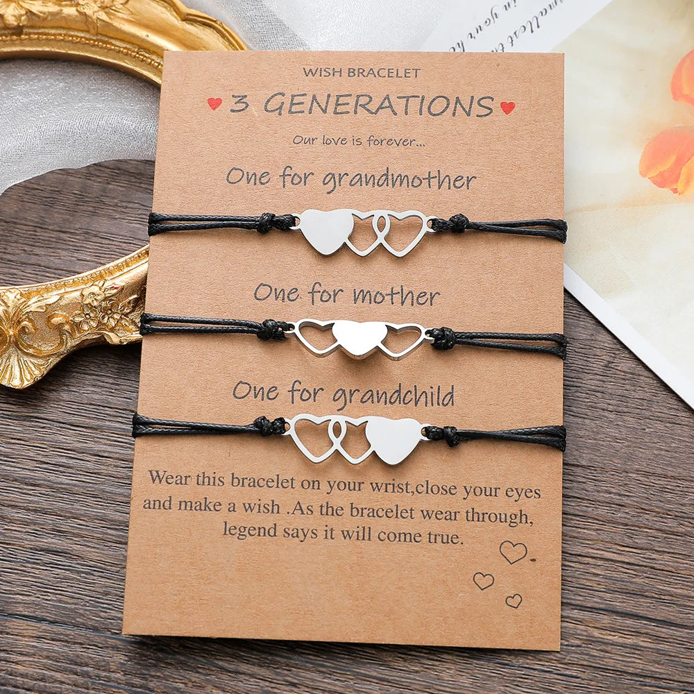 Stainless Steel 3 Generations Grandma Mother Daughter Granddaughter Circle Charm Bracelet Pinky Swear Promise Couple Bracelets