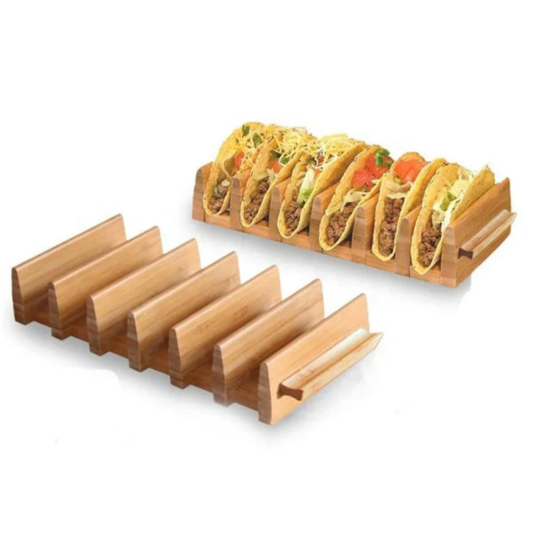 Eco Friendly Wooden Tortilla Rack Bamboo Taco Stand Tray Kitchen Restaurant Taco Holder