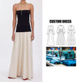 Brand Customization Casual Dress One-Line Collar Low-Waisted Tube Top Black White Contrasting Floor-Length Dress Natural