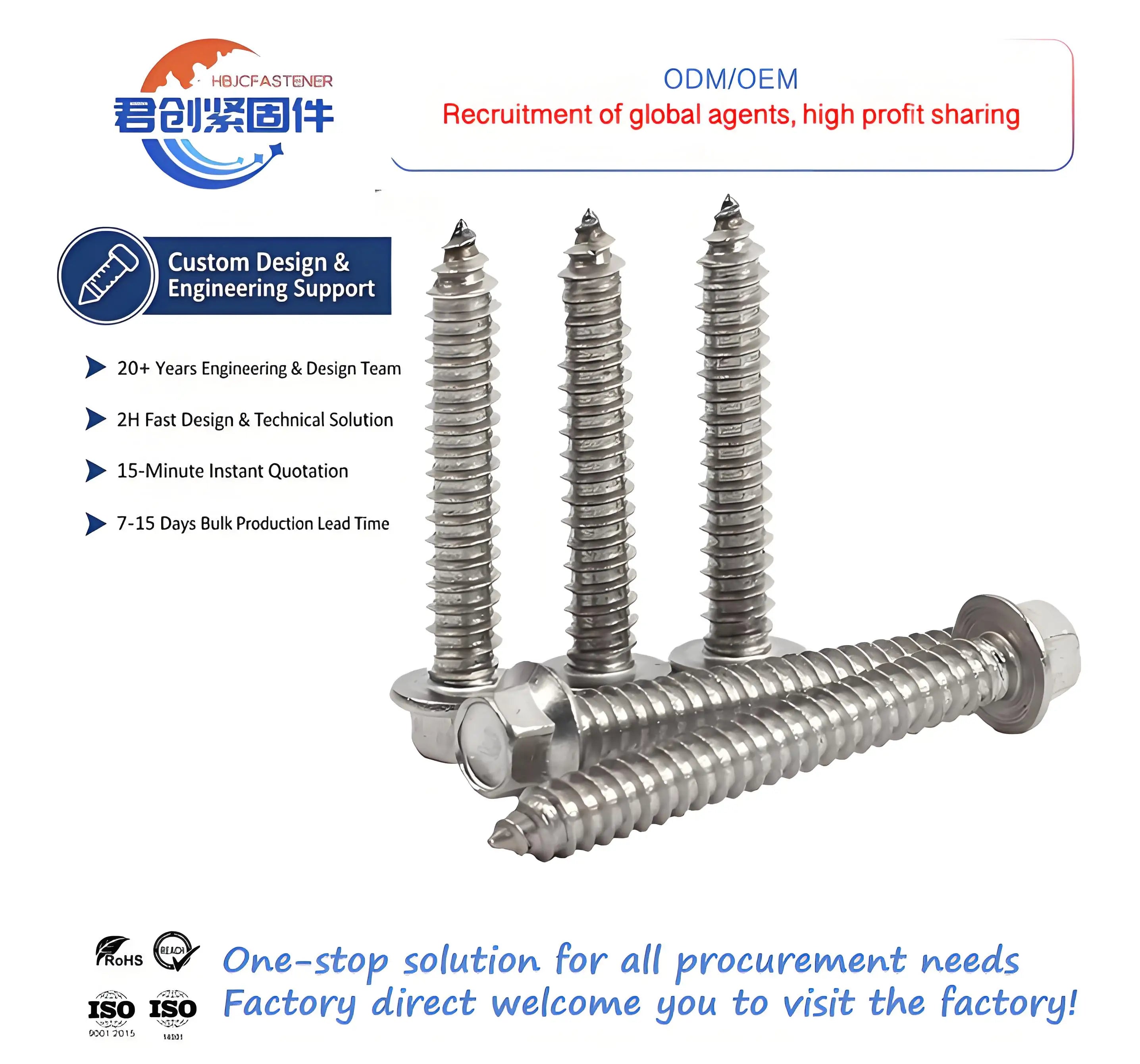Din96 Aluminum Long Large Roofing Lag Bolts 1\" 5\" Self-Tapping Wood Deck Screws Hex Washer Head M3 Steel Stainless Steel Brass