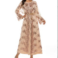 European and American Women's New High Density Beaded Embroidery Long Dress Elegant Flare Sleeve Dress