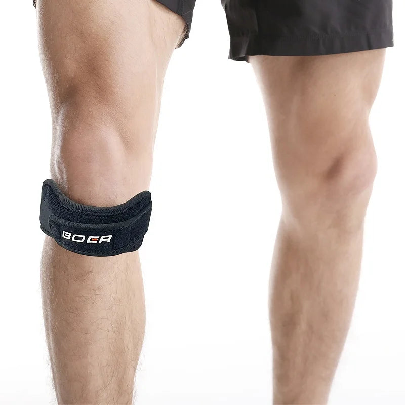 Boer Black Patella Knee Support With Strap Free Size for Powerlifting