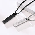 Men Black Plated Roman Numeral Engraved Rectangle Pendant Necklace With Stainless Steel Chain