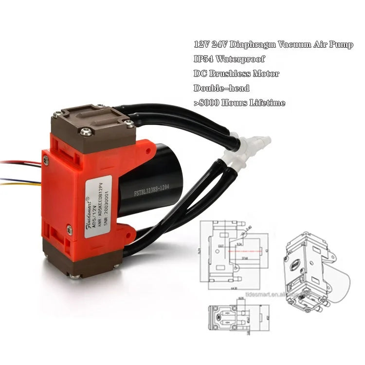 Medical Equipment Double Suction DC Micro Bubble Air Pump 24V Brushless Diaphragm Pump for Machining 7.2L/min Flow Rate -68KPa MegaBDM