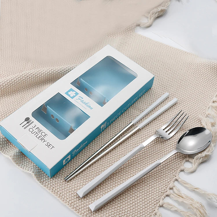 ABS Plastic Grip Handle With Stainless Steel Chopsticks Spoons Forks Cutlery Set
