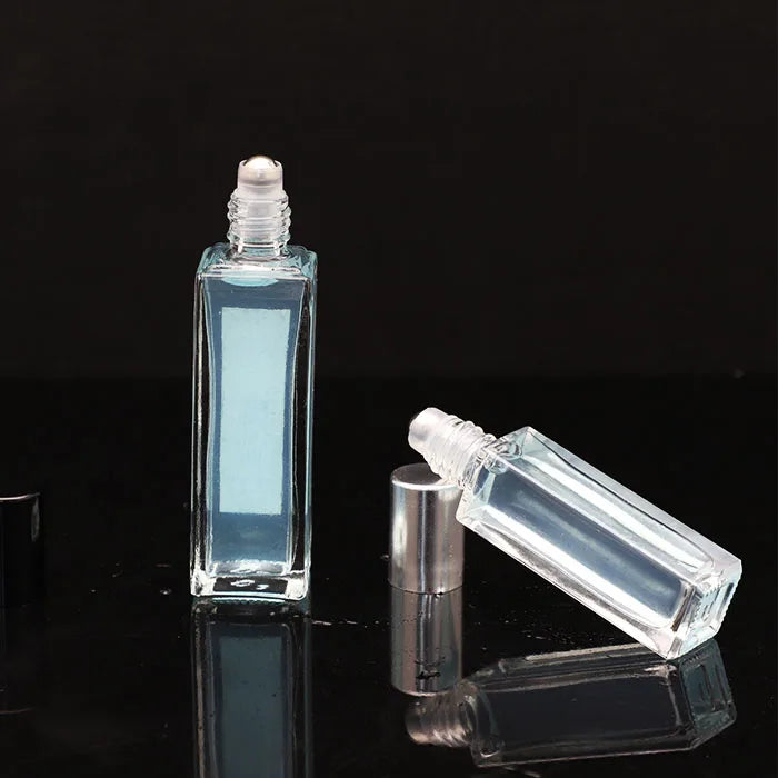 5ml 10ml square Glass Perfume Oil Bottle Cosmetic Essential Oil Roller on Bottles with Glass Balls Steel Balls
