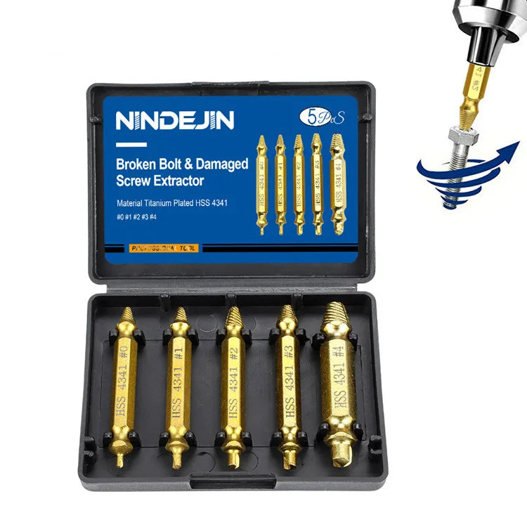 5pcs Titanium Coating High-Speed Steel Damaged Screw Drill Bit Extractor Drill Set Broken Screw Extractor for Bolt Removal