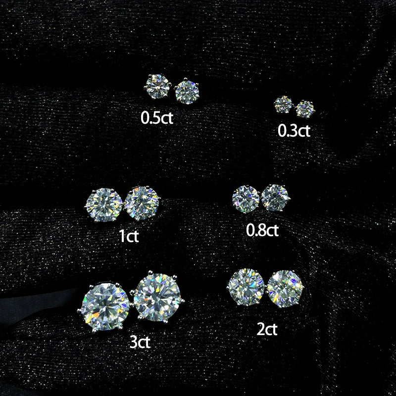 Moissanite Round Brilliant Cut Hiphop Stud Earrings Gold Plated Vintage Sterling Silver Unisex Jewelry