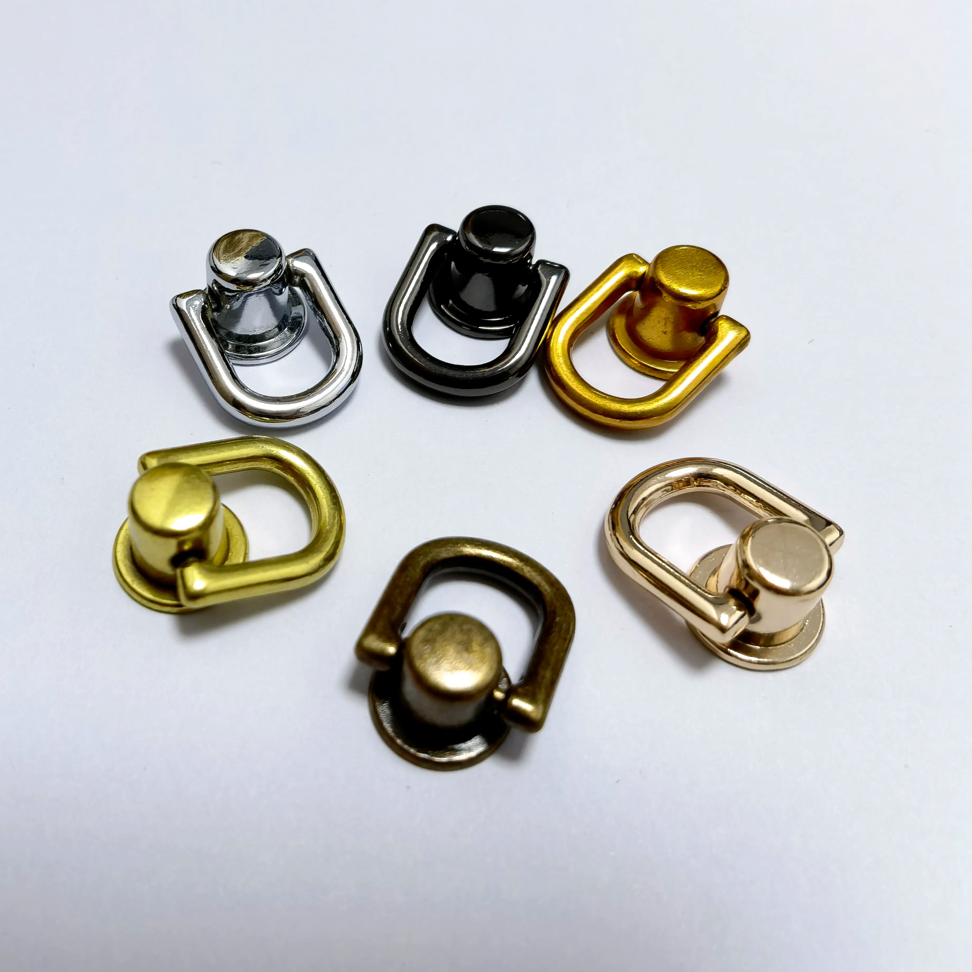 360 Degree Rotatable Ball Post Buttons with D Ring Metal Ring for Backpack Hardware Accessories Silver