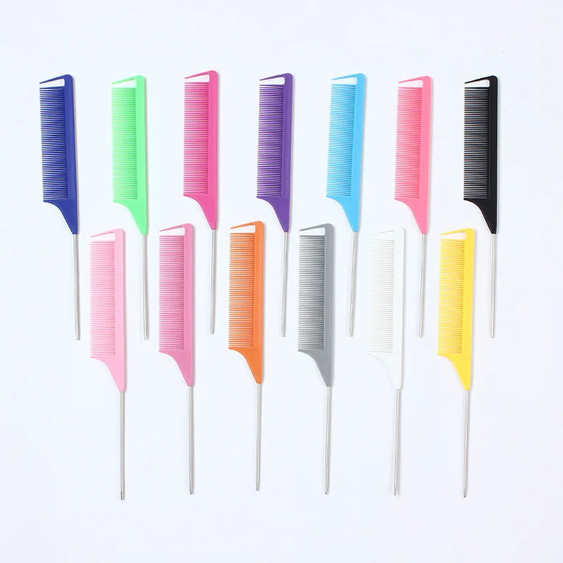 Factory Direct Salon Tools Waterproof Customizable Color Logo Plastic Tooth Comb Stainless Steel Handle Comb Set for Women
