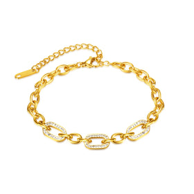 High Grade Stainless Steel Hand Jewelry Bangles Wholesale Oval Chain 18K Gold Plated Office/Career Anniversary Crystal Bracelet