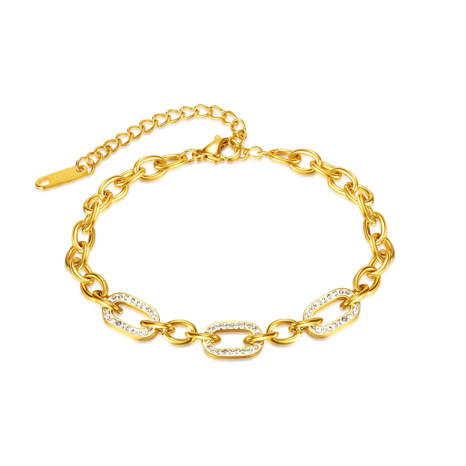 High Grade Stainless Steel Hand Jewelry Bangles Wholesale Oval Chain 18K Gold Plated Office/Career Anniversary Crystal Bracelet