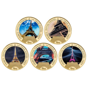 Famous Building France Eiffel Tower Coin Custom Metal Gold Plated Coin for Collection