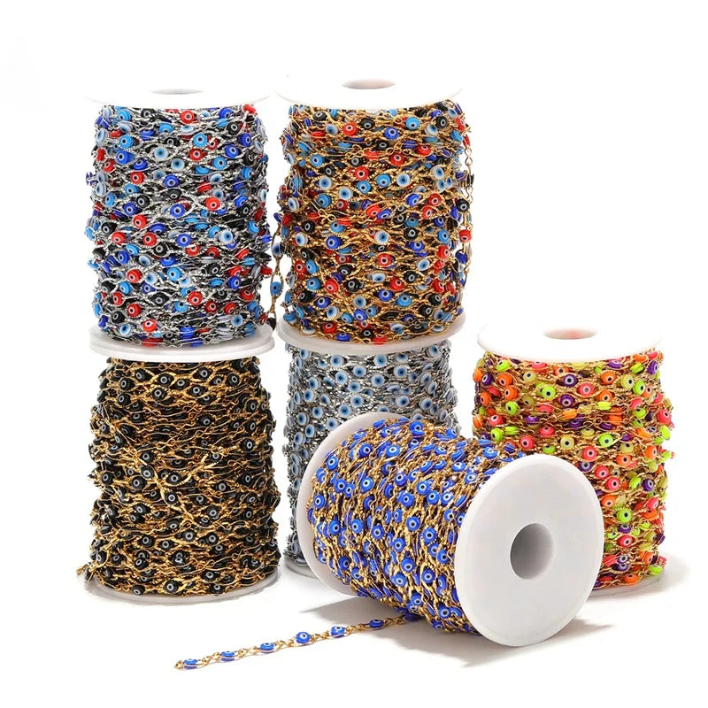 Plastic Bead Eye Oval Embossed Chain 6mm Mixed Color Bead Chain Stainless Steel Diy Bracelet Necklace Decorative Accessories