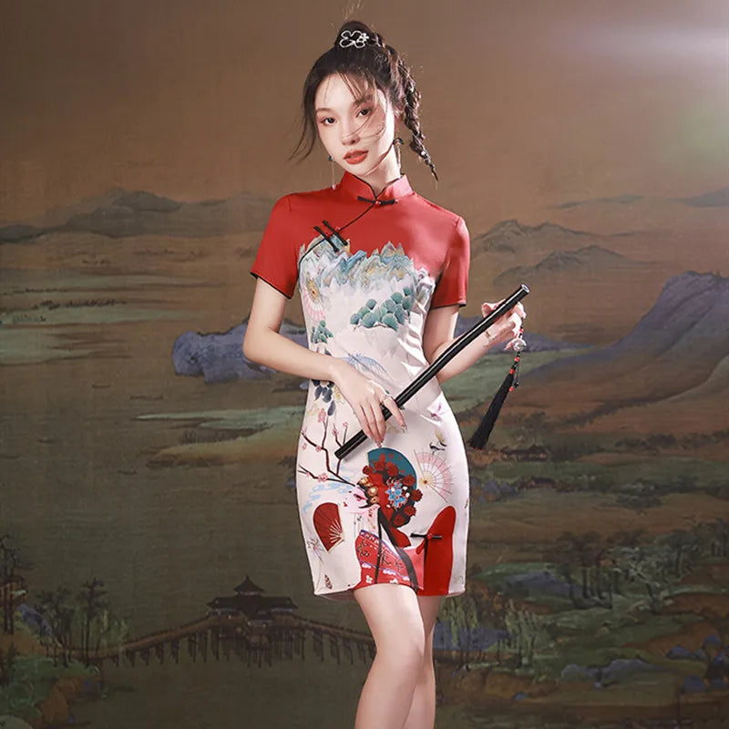 Chinese Cheongsam Dress Popular Red Young Girl Bridesmaid Evening Qipao