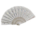 Hot Sale Fashion Folding Cloth Sequin Hot Stamping Hollow Plastic Bone Hand Fans for Wedding Handfan Custom