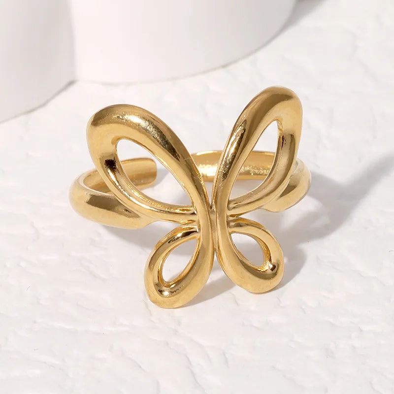 BM Non Tarnish Jewelry Wholesale Vacuum Plated Gold Stainless Steel Butterfly Rings for Women Gift