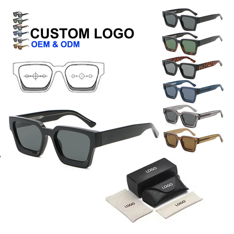 Wholesale Unisex Uv400 Sun Glasses Square Frame Men Retro Fashion Luxury Brand Shades Custom Logo Women Polarized Sunglasses