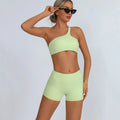 Women's XL Single Shoulder Yoga Shorts Bra Set Stretchy Lightweight Quick Dry Fitness Style Breathable Print Solid Sports Wear