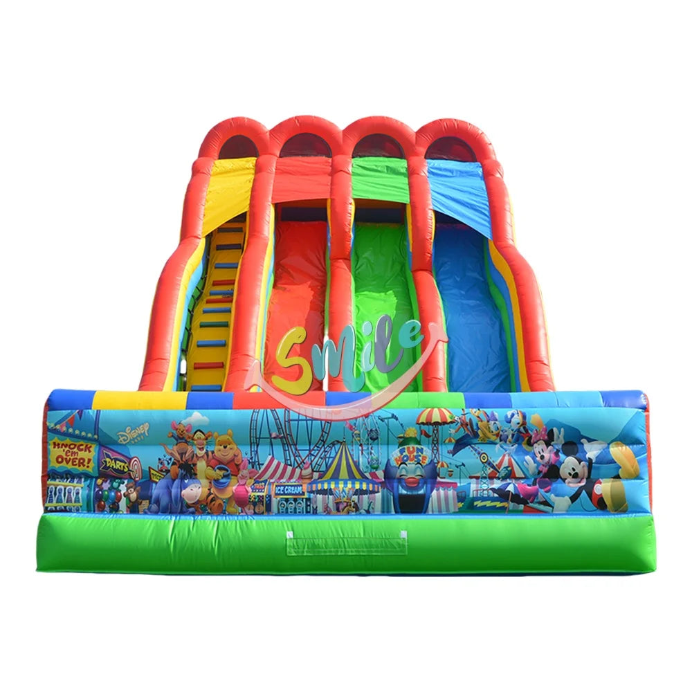Custom Three lane rainbow Color Inflatable Dry Slide Inflatable Wet Dry Slide for Sale