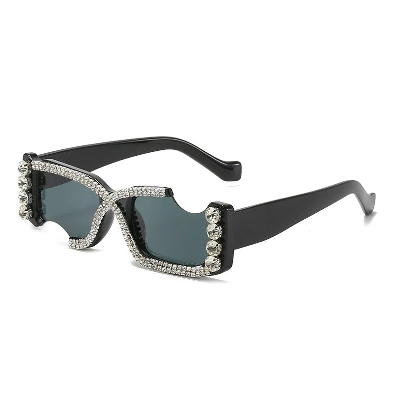New Design Personality Notch Glasses Men Women Bling Rhinestone Glasses Diamonds Sunglasses