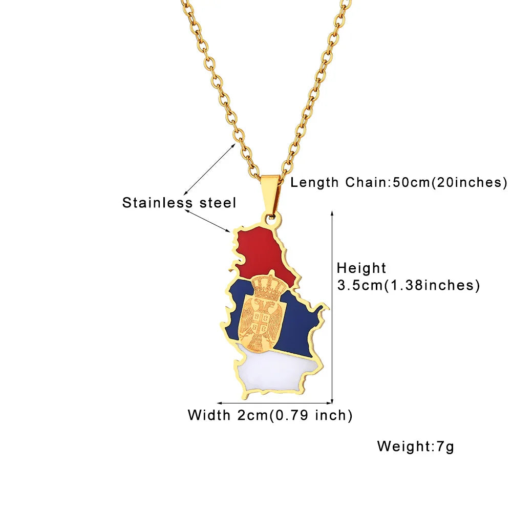 BINSHUO Wholesale Custom Stainless Steel Jewelry Drop Oil Republic of Serbia Map Flag Men Pendant Charm Couples Necklace Women