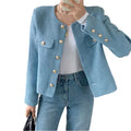 2025 Spring Autumn Women Korean Style Jacket O-Neck New Fashion French Style Loose Button Lady Elegant Long Sleeve Short Coat