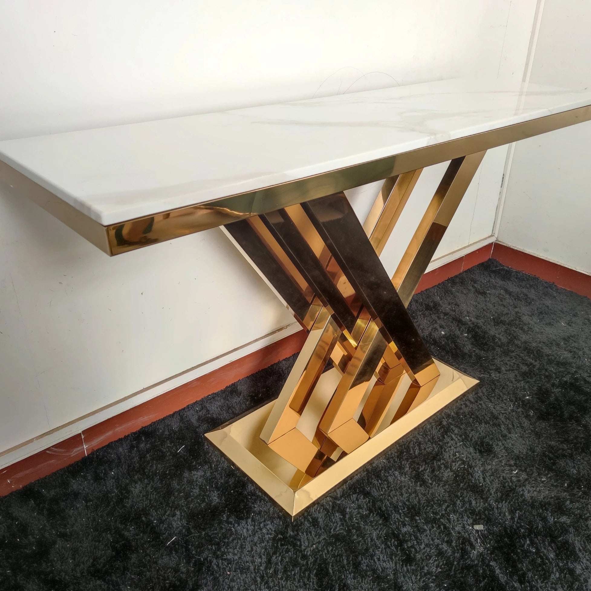 Console Table Modern Design Marble Top OEM Customized Living Room Furniture Metal Stainless Steel Frame Console Table Gold