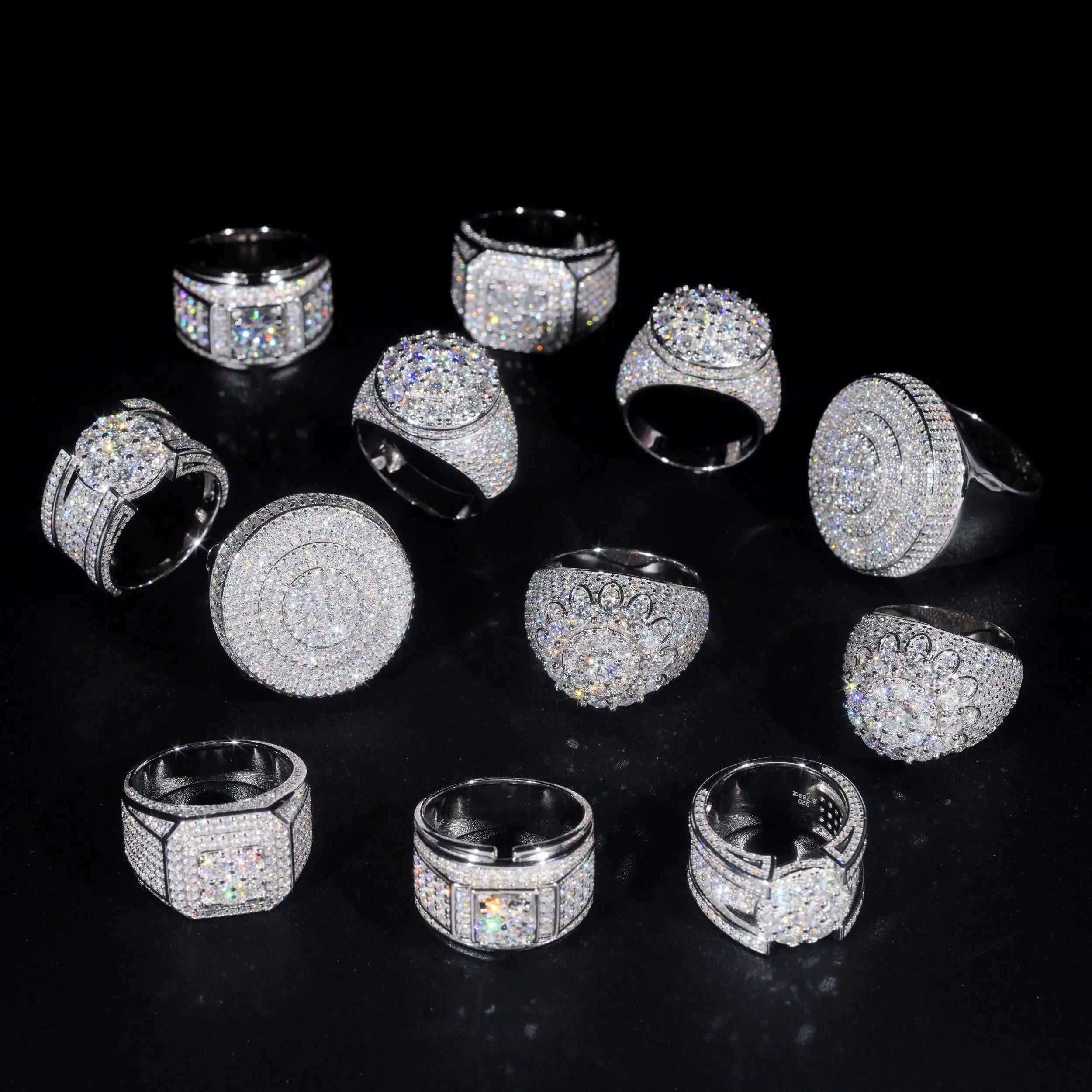 Fashion Fine Jewelry Cluster Ring Real Gold Plated 925 Silver Rock Diamond Rings Men Iced Out VVS Moissanite Hip Hop Cross Ring