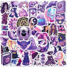 50pcs Cool Purple Gothic Divination Aesthetic Skeleton Horror Ghost Witchy Sticker