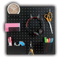Customizable Metal Square Pegboard Wall Mount Office Organizer Garage Kitchen Tools 25kg Capacity Black Single Tier