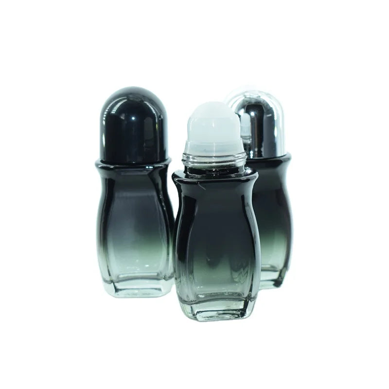 Glass Roll on Perfume Oil Bottle Empty 50ml Round Gradient Clear Deodorant Cosmetic Oil Container with Plastic Roller Ball