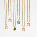 Fenny 18K Gold Plated Wholesale No Fade Shiny Clear Zirconia Pave Chain Colorful Square Zircon Pendant Stainless Steel Necklace