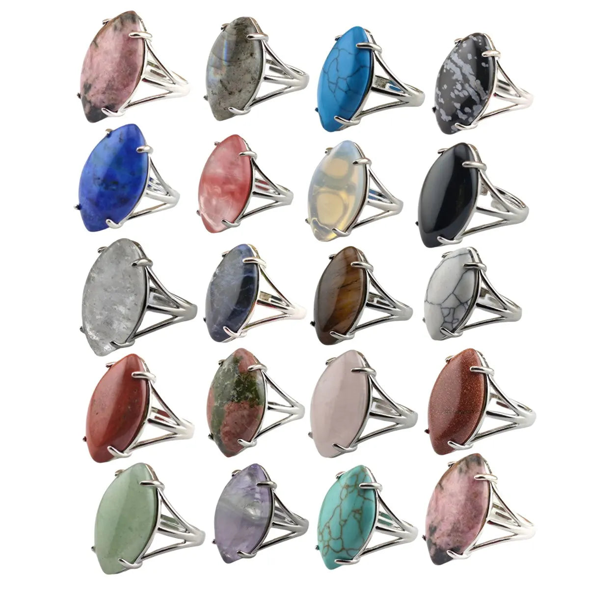 Silver Random Stone Rings for Women Men Girls Horse Eye Custom Engagement Wedding Party Gifts Jewelry Rings Gemstone