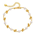 Personality Knotted Gold Bead Copper Pipe Design Pearl Turquoise Bracelet Plated 18K Gold Beaded Bracelet for Women