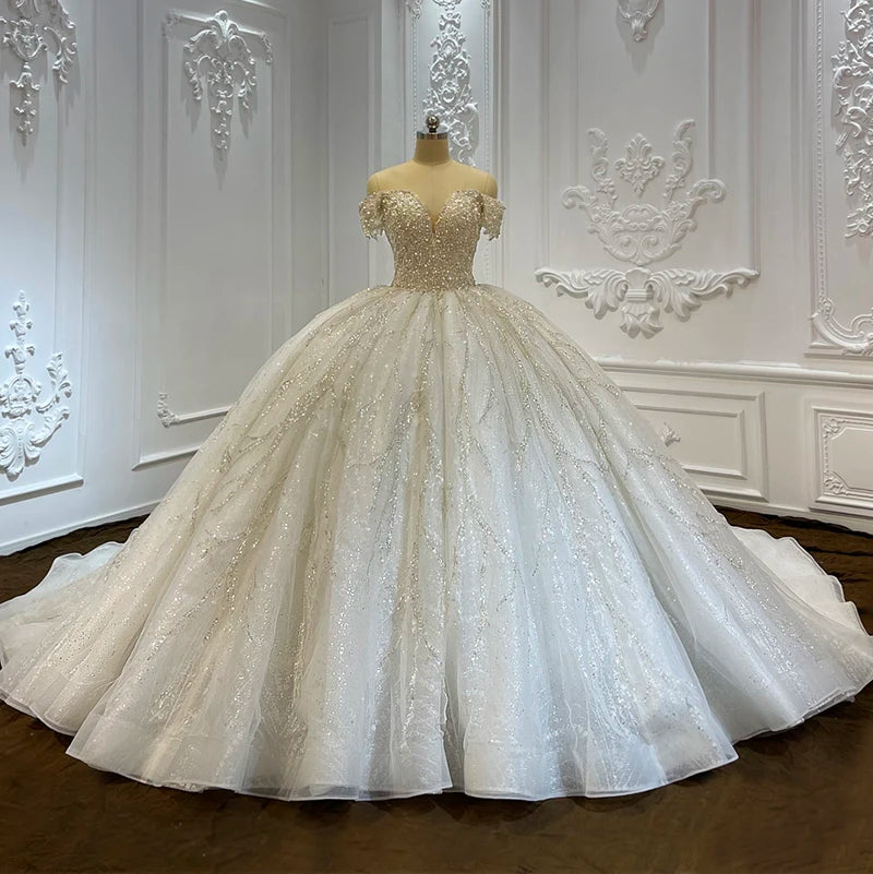 Jancember LSCJ06 Crystal Off Shoulder Plus Size Women's Bridal Gowns Wedding Dresses