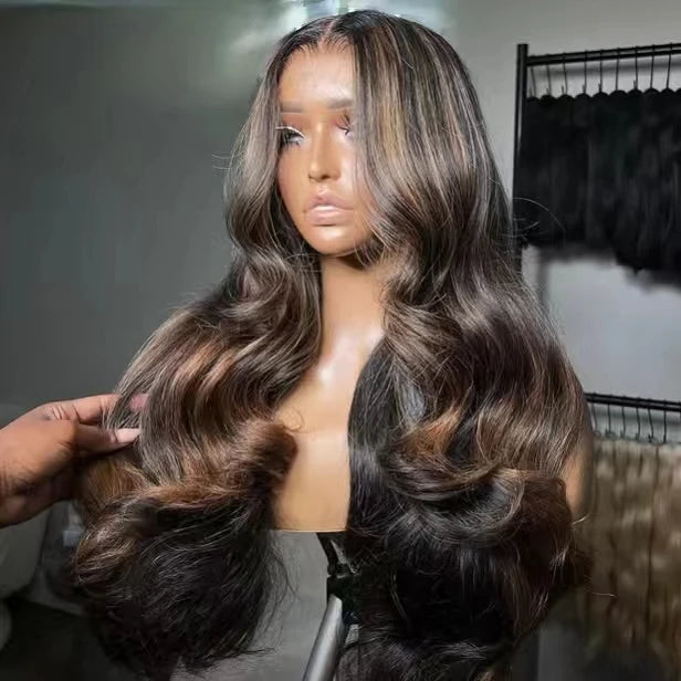 Ombre Dark Brown Body Loose Wave Vietnamese Raw Hair Wigs 5*5 Swiss Lace Glueless HD Wig Pre-plucked 28Inch 200Density for Women