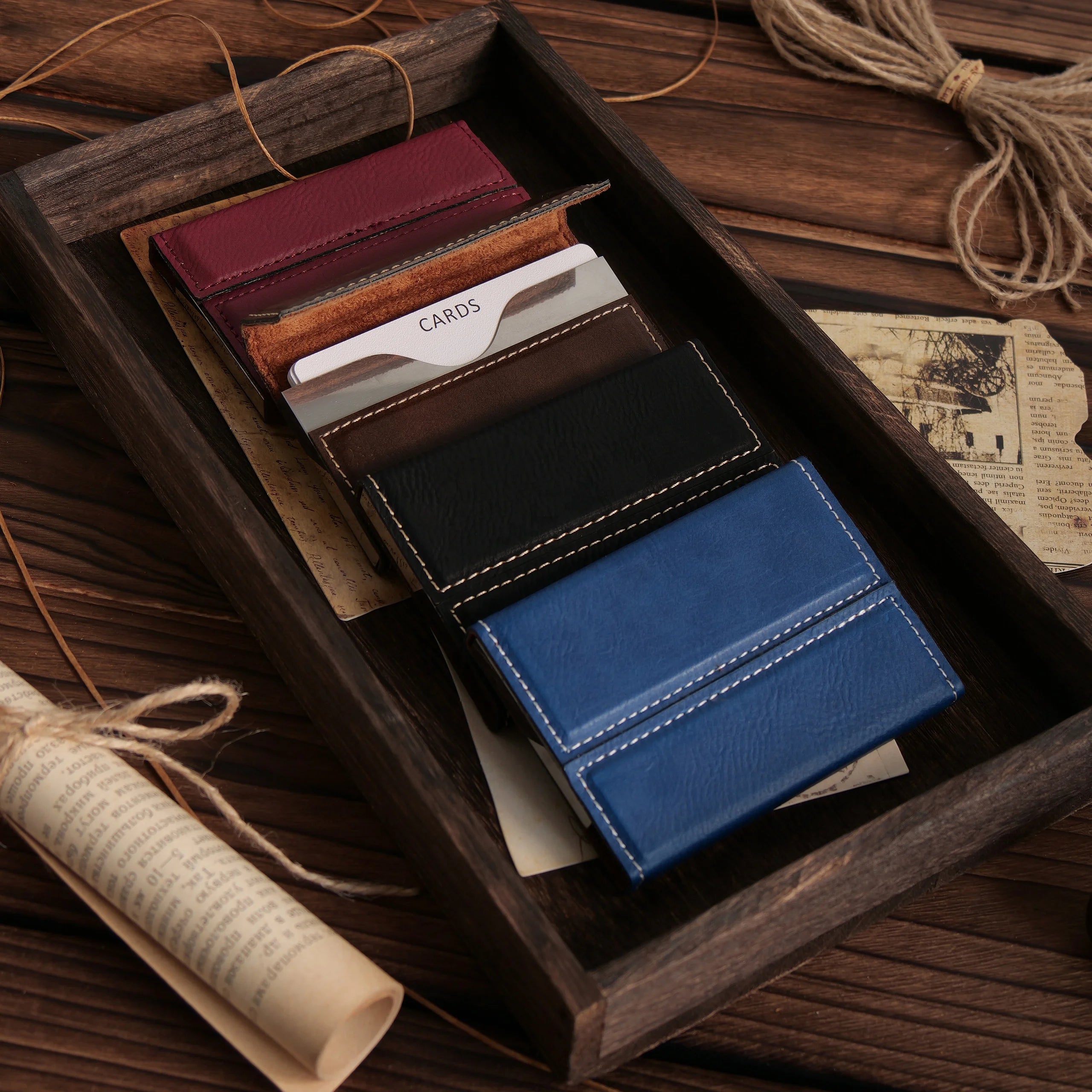 Wholesale Custom Premium Blank Laserable Leatherette Laser Engrave Pu Leather Metal Card Holder for Hotel Restaurant Gift