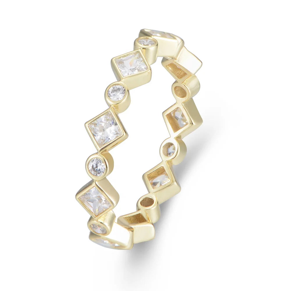Pretty Trendy 925 Sterling Silver  Gold Plated  Wedding Cz Cubic Zircon Geometric  Diamond Shaped Ring