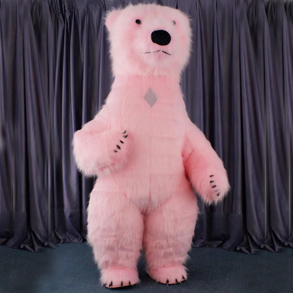 2.2m/2.6m/3m Pink Plush Inflatable Polar Bear and Panda Mascot Costumes for Christmas Party Unisex Adult