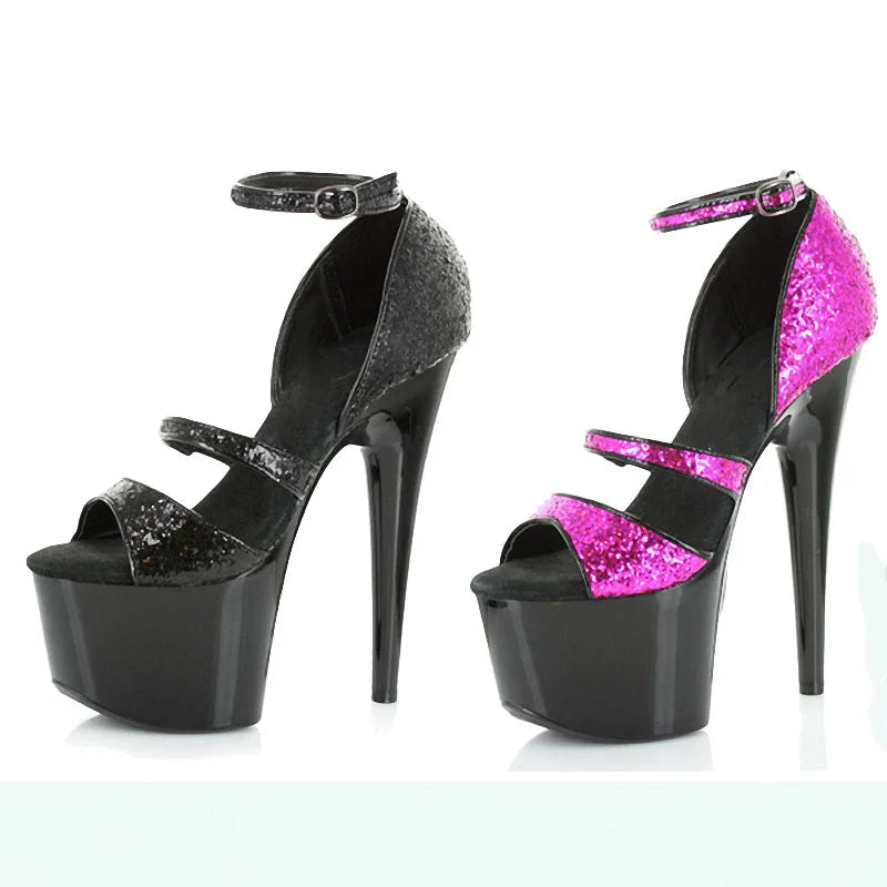 Silver Thin Heel 17cm Ultra-high Heel Model Show High Heels Steel Pole Dance Strip Platform Large Size Leaky Toe Sandals