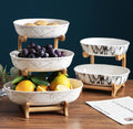 Creative Three-layer Multi-layer Eco-Friendly Oval Fruit Plate American Ceramic Dried Fruit Plate Bamboo Wood Frame Snack Cake