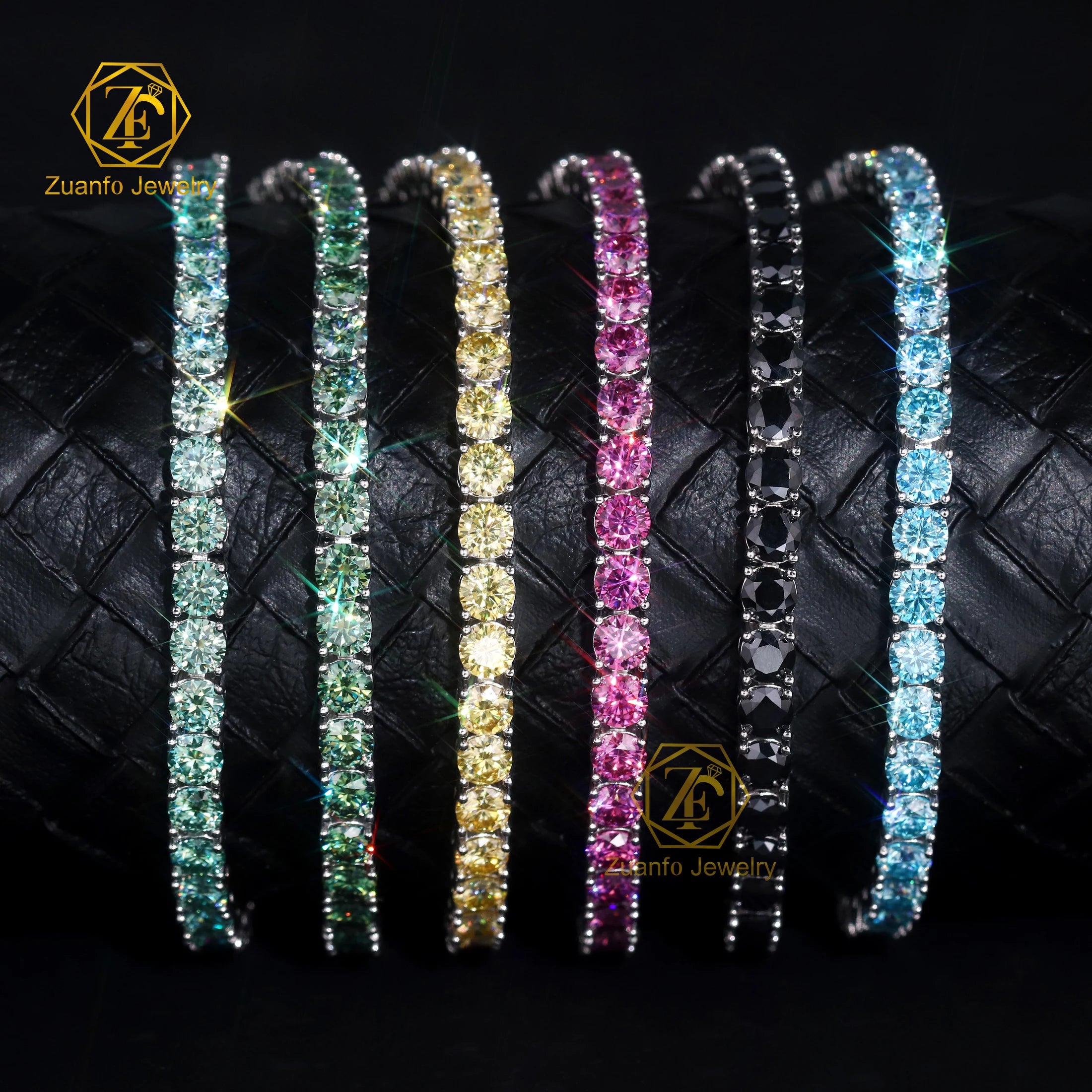 925 Silver Tennis Chain with Iced Out Colorful Moissanite Pass Diamond Tester Bracelet for Women and Men