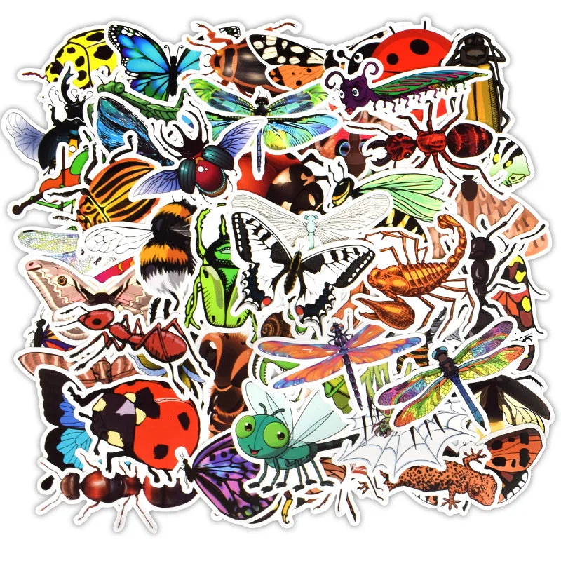 50Pcs Cartoon Insects Graffiti Stickers for Children Bottle Notebook Waterproof Vinyl Kid Learning Sticker