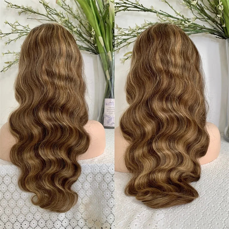 Wholesale Body Wave Human Hair Wigs Piano Highlight P4-27 Color 13x4 Lace Front Wigs Preplucked Virgin Cuticle Aligned Hair